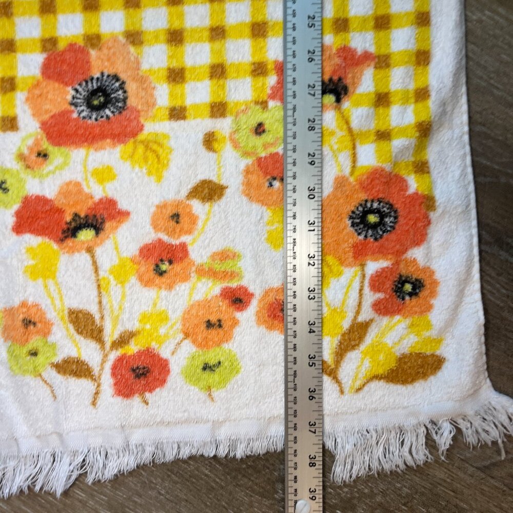 Vintage Cone Yellow Gingham & Floral Bath Towel - Cottagecore - Picture 5 of 7